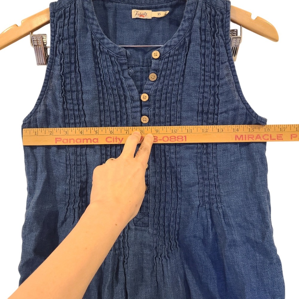 Faherty Womens Blue‎ 100% linen Pintuck Pop Over Sleeveless Mini Dress XS casual - Picture 9 of 9